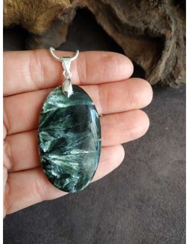 superbe pendentif cabochon en séraphinite naturelle • Sister's Gemmes