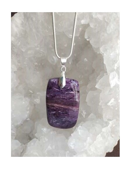 pendentif en charoite bélière argentée • Sister's Gemmes