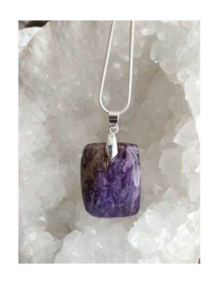 pendentif carré en pierre charoite et bélière argenté • Sister's Gemmes
