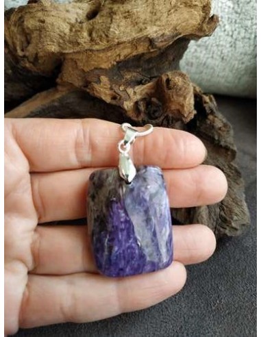 cabochon carré en pendentif en pierre de charoite russe • Sister's Gemmes