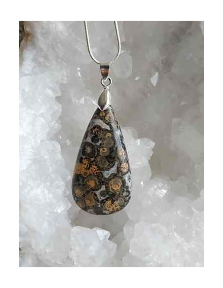 Pendentif goutte d'eau en jaspe peau de léopard - La Bijouterie Minérale