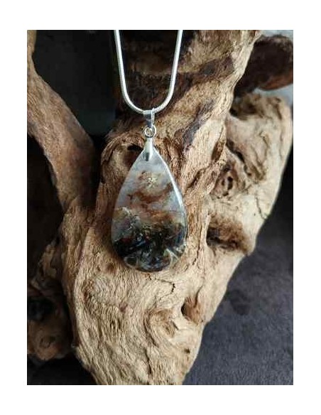 Pendentif en agate baton turc - Agate Sagénitique