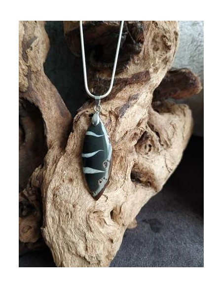 supebre marquise de septaria noir à 3 rayure blanche - Sister's Gemmes - Bijouterie Minérale