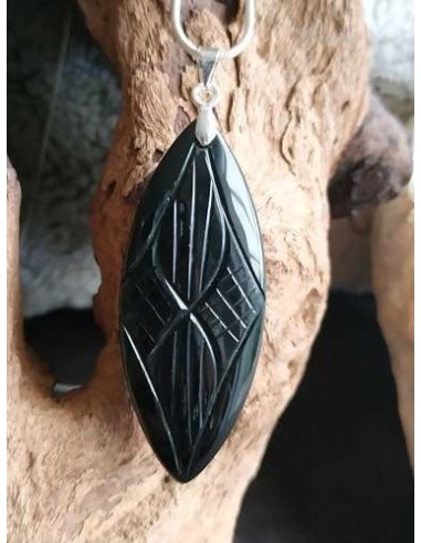 Pendentif Onyx gravé forme marquise