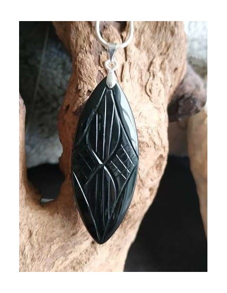 Pendentif Onyx gravé forme marquise