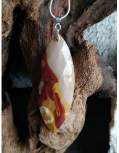 Pendentif Jaspe Mookaite facetté forme marquise