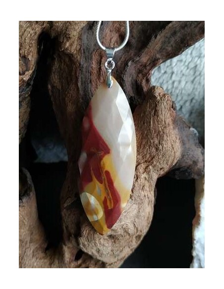 Pendentif Jaspe Mookaite facetté forme marquise