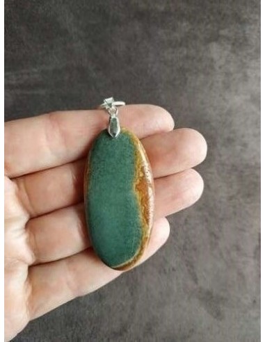 pendentif cabochon ovale long en jaspe polychrome