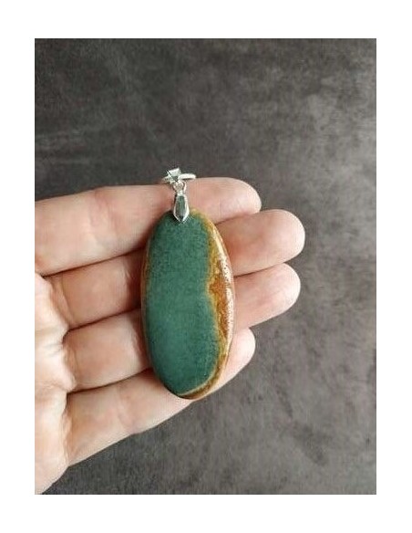 pendentif cabochon ovale long en jaspe polychrome