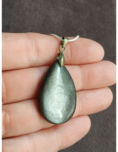 Pendentif en obsidienne argentée par La Bijouterie Minérale
