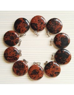 pendentif rond en pierre naturelle d'obsidienne acajou • La Bijouterie Minérale