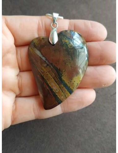gros pendentif en oeil de fer forme coeur • La Bijouterie Minérale