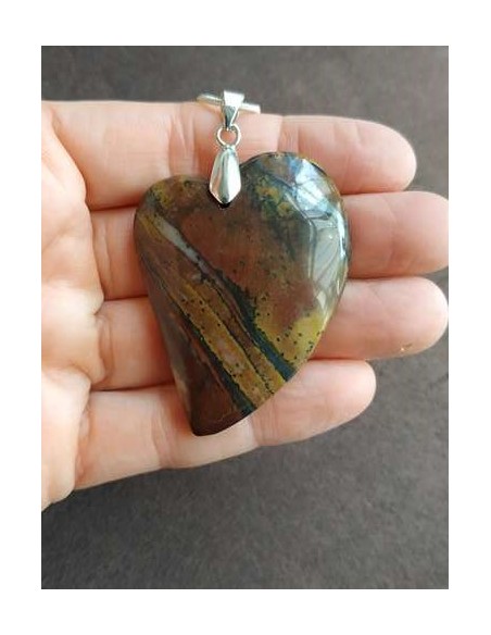 gros pendentif en oeil de fer forme coeur • La Bijouterie Minérale