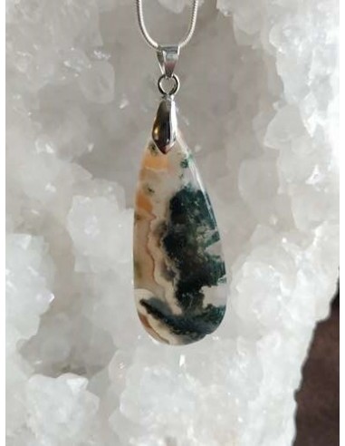 Pendentif goutte d'eau longue en agate mousse de La Bijouterie Minérale