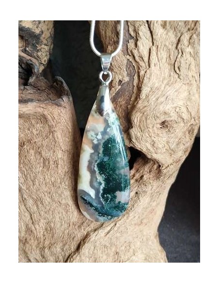 Pendentif Agate mousse forme goutte d'eau longue par La Bijouterie Minérale