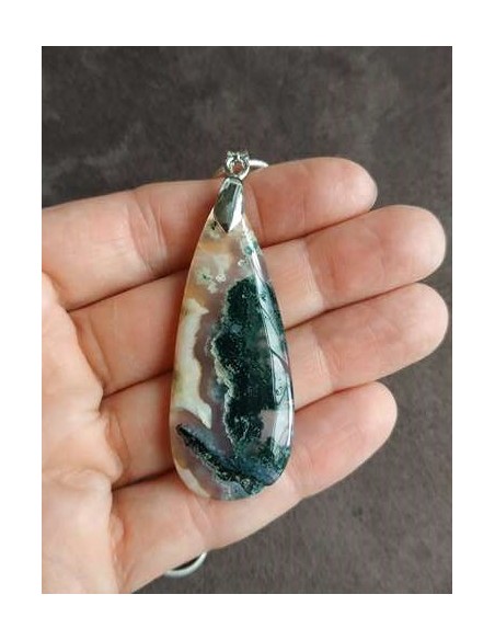 Pendentif goutte d'eau longue en agate mousse de La Bijouterie Minérale