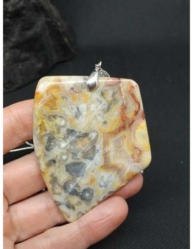 Magnifique Grand pendentif en agate Crazy-lace • La Bijouterie Minérale