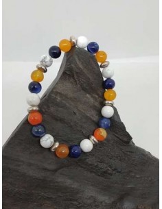 Bracelet en howlite-agate orange-agate bleue