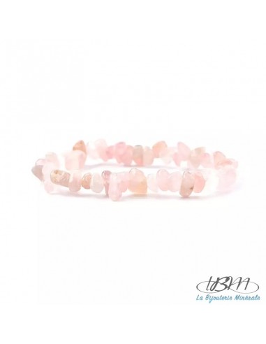 Bracelet baroque en chips de pierres roulées naturelles de quartz rose par La Bijouterie Minérale