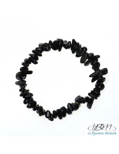 Bracelet baroque en chips de pierres roulées naturelles en Obsidienne noire par La Bijouterie Minérale