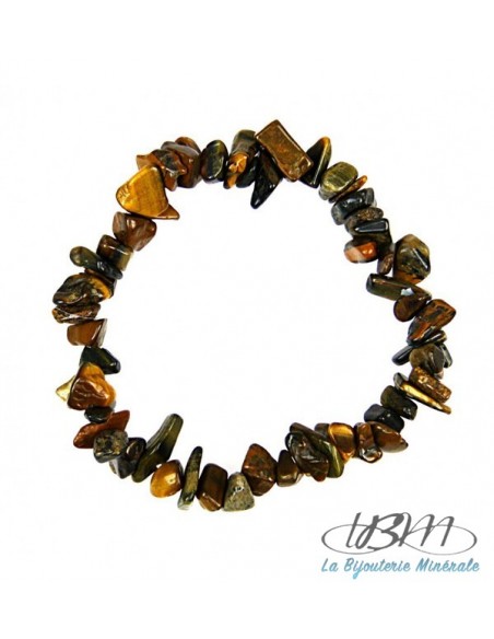Bracelet baroque en chips de pierres roulées naturelles d'oeil de tigre par La Bijouterie Minérale