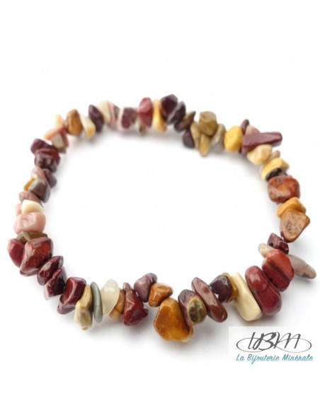 Bracelet baroque en chips de pierres roulées naturelles en Jaspe Mookaite par La Bijouterie Minérale