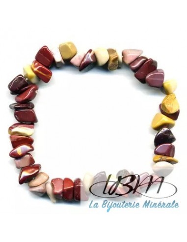 Bracelet baroque en chips de pierres roulées naturelles en Mookaite (jaspe mokaite) par La Bijouterie Minérale