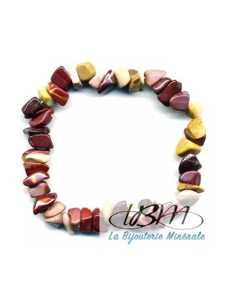 Bracelet baroque en chips de pierres roulées naturelles en Mookaite (jaspe mokaite) par La Bijouterie Minérale