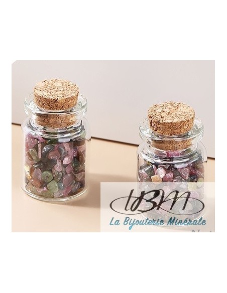 Bouteille de chips de pierres roulées de Tourmaline par La Bijouterie Minérale