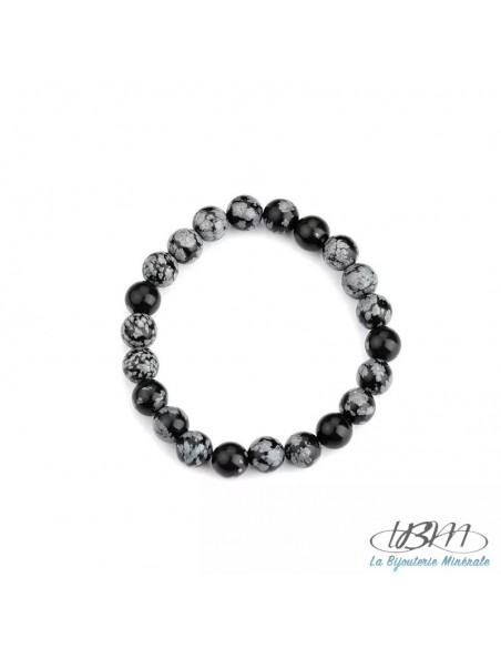 Bracelet standard-perles de 8mm en Obsidienne snow flake - flocon de neige