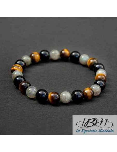 Bracelet en oeil de tigre, labradorite et obsidienne par La Bijouterie Minérale