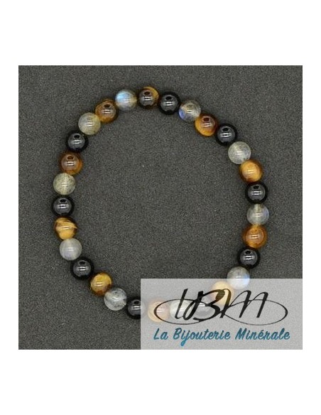 Bracelet d'oeil de tigre, de labradorite et d'obsidienne par La Bijouterie Minérale