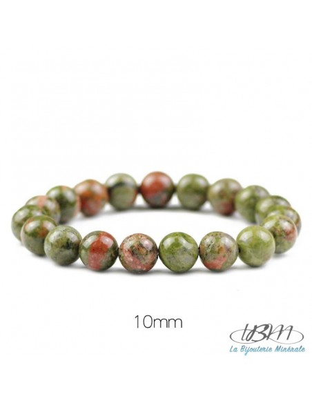 Bracelet en perle d'Unakite en 10 mm pour info par La Bijouterie Minérale