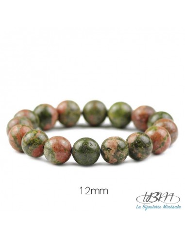 Bracelet en perle d'Unakite en perle de 12 mm pour info par La Bijouterie Minérale