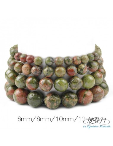 differentes tailles de bracelet d'unakite 6 à 12  mm par La Bijouterie Minérale