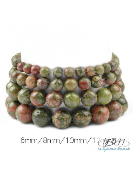 differentes tailles de bracelet d'unakite 6 à 12  mm par La Bijouterie Minérale