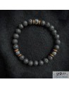 Bracelet homme-perles de 8mm en pierre de lave, larvikite et intercalaires bronse par La Bijouterie Minérale