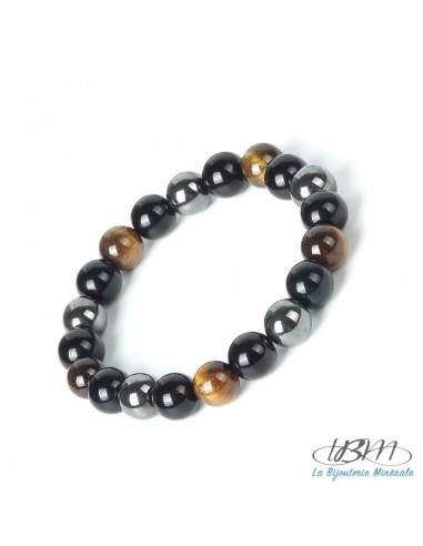 Bracelet homme-perles de 8mm en Obsidienne, Hématite et oeil de tigre par La Bijouterie Minérale