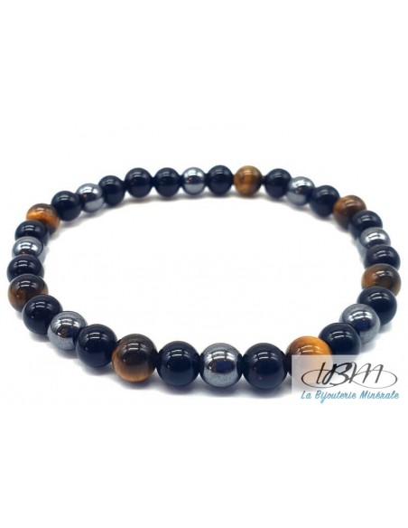 Bracelet homme-perles de 8mm en Onyx mat, Oeil de tigre par La Bijouterie Minérale