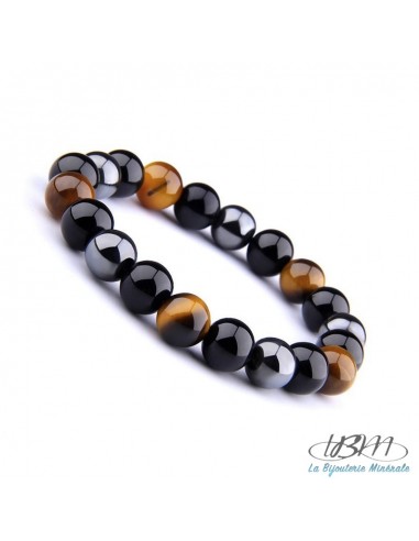 Bracelet homme-perles de 8mm en Obsidienne, Hématite et oeil de tigre par La Bijouterie Minérale