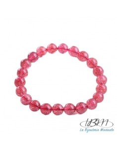 Bracelet-perles de 8mm en Quartz Fraise (Strawberry quartz) par La Bijouterie Minérale