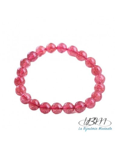 Bracelet-perles de 8mm en Quartz Fraise (Strawberry quartz) par La Bijouterie Minérale
