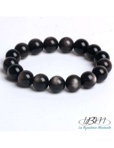 Bracelet-perles de 8mm en Obsidienne silver par La Bijouterie Minérale
