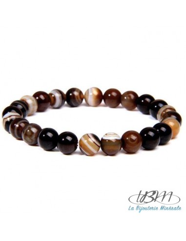 Bracelet-perles de 8mm-agate a bande café par La Bijouterie Minérale