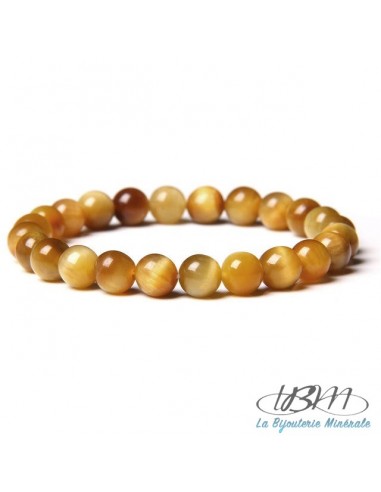 Bracelet-perles de 8mm en oeil de tigre jaune top qualité par La Bijouterie Minérale