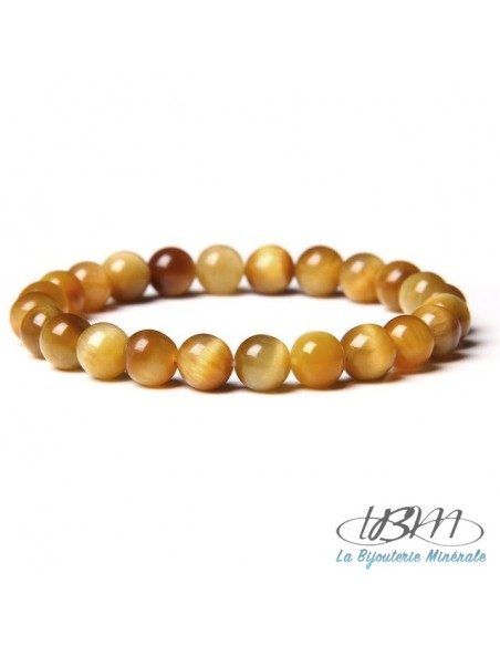 Bracelet-perles de 8mm en oeil de tigre jaune top qualité par La Bijouterie Minérale