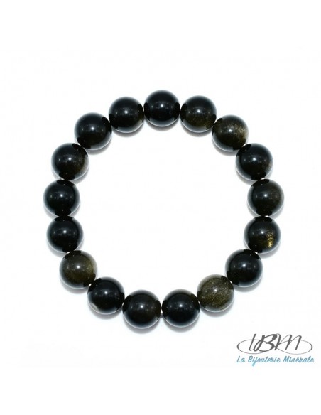 Bracelet-perles de 6, 8, 10, 12 ou 14mm en Obsidienne-gold par La Bijouterie Minérale