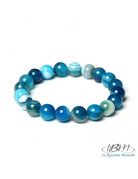 Braceletde perles d'agates à rayures bleue par La Bijouterie Minérale