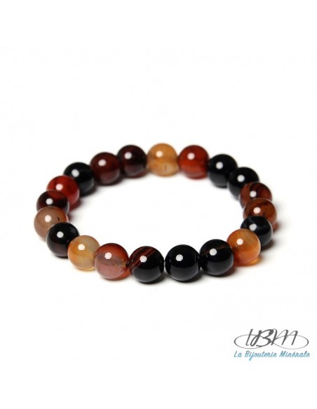 Bracelet-perles de 10 mm Agate à bande-café par La Bijouterie Minérale