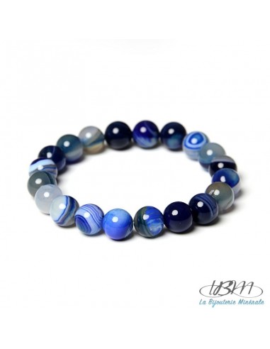 Bracelet-perles de 10 mm Agate à bande bleues foncées par La Bijouterie Minérale